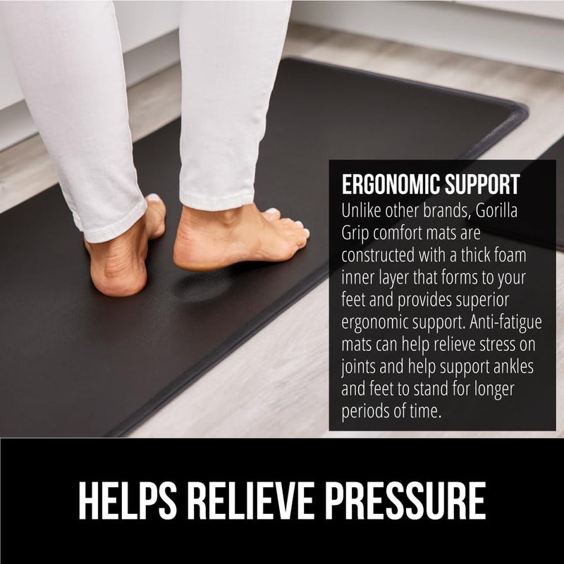 GORILLA GRIP Set of 2 Soft Anti Fatigue Mats for Kitchen Floor, 17x29 + 17x59, Stain and Scratch Resistant, Waterproof Ergonomic Standing Office Desk Mat, Supportive Memory Foam Rug, 1/2" Thick, Black - Image 3