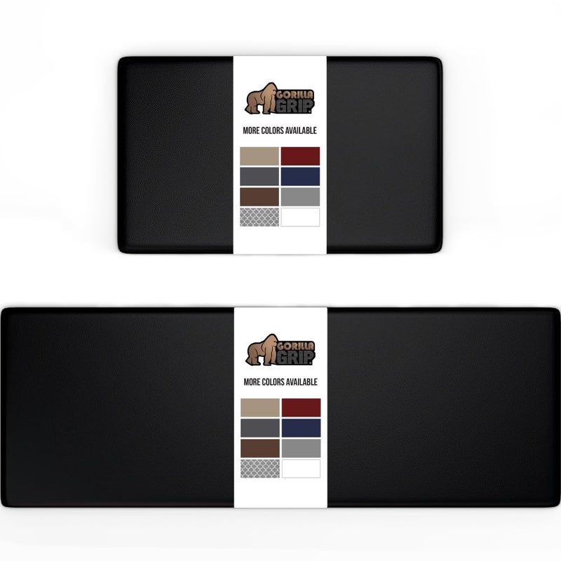GORILLA GRIP Set of 2 Soft Anti Fatigue Mats for Kitchen Floor, 17x29 + 17x59, Stain and Scratch Resistant, Waterproof Ergonomic Standing Office Desk Mat, Supportive Memory Foam Rug, 1/2" Thick, Black - Image 1