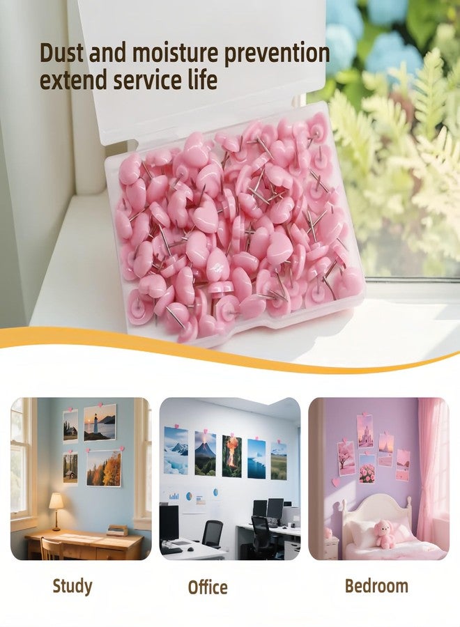 RyanDesign Heart Push Pins,Corkboard Nails for Office/Home Decor-Durable Decorative Push Pins for Bulletin Board,Photos,Notes,DIY Crafts,Soft Corkboard,Reusable&Cute Wall Decor (Pink Square Box 100PACK) - Image 3