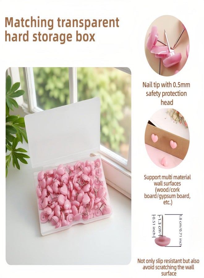 RyanDesign Heart Push Pins,Corkboard Nails for Office/Home Decor-Durable Decorative Push Pins for Bulletin Board,Photos,Notes,DIY Crafts,Soft Corkboard,Reusable&Cute Wall Decor (Pink Square Box 100PACK) - Image 2