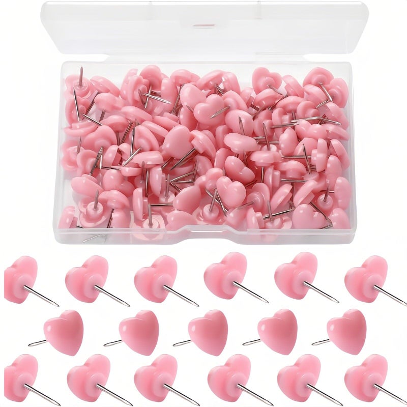 RyanDesign Heart Push Pins,Corkboard Nails for Office/Home Decor-Durable Decorative Push Pins for Bulletin Board,Photos,Notes,DIY Crafts,Soft Corkboard,Reusable&Cute Wall Decor (Pink Square Box 100PACK) - Image 1