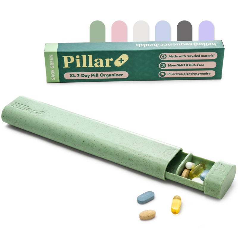 SEQUENCE Pillar Plus - Aesthetic 7 XL Day Pill Organizer | BPA-Free Wheat Straw Medicine Case | Pretty Travel & Home Tablet Vitamin Organizer | Cute Weekly Pill Box | Travel Medicine Organizer (Sage Green) - Image 1
