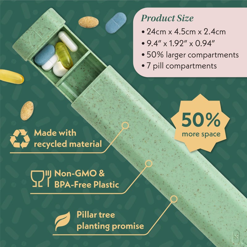 SEQUENCE Pillar Plus - Aesthetic 7 XL Day Pill Organizer | BPA-Free Wheat Straw Medicine Case | Pretty Travel & Home Tablet Vitamin Organizer | Cute Weekly Pill Box | Travel Medicine Organizer (Sage Green) - Image 2