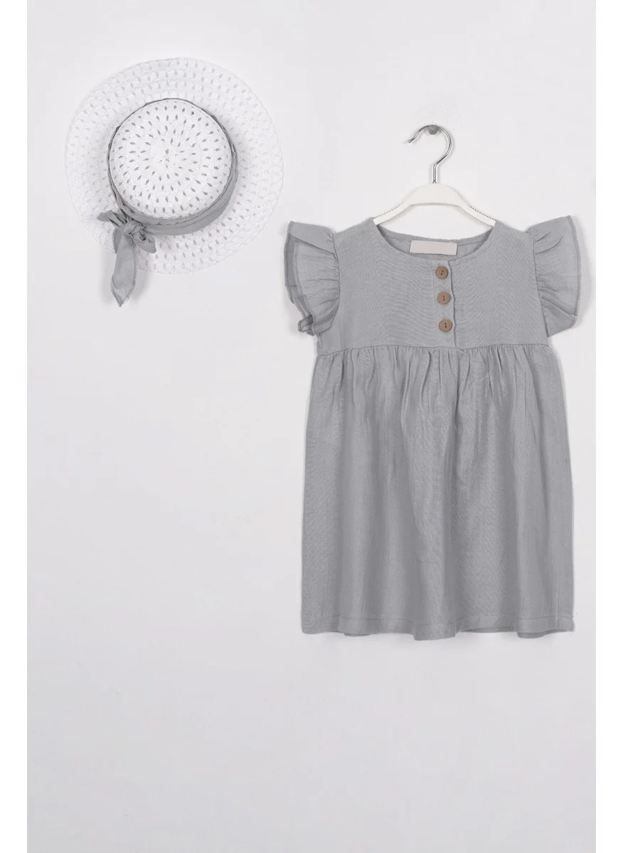 Zepkids Grey Color Girl Dress with Buttons