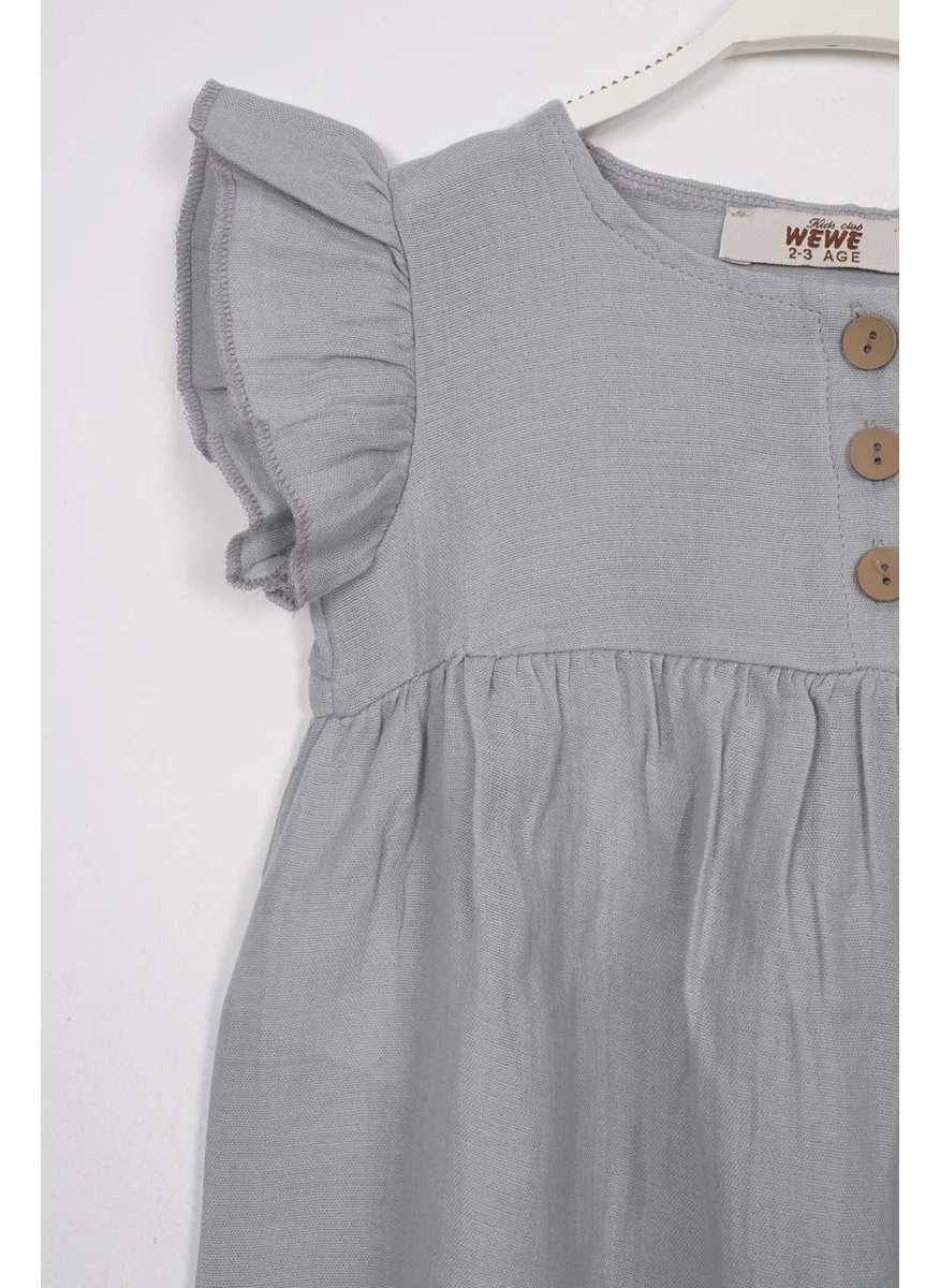 Zepkids Grey Color Girl Dress with Buttons