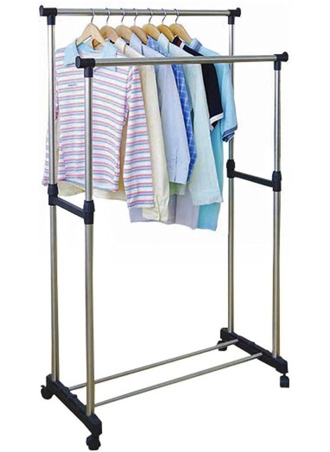 Styleys Styleys Stainless Steel Double-Pole Clothes Hanger/Rack, Rolling Bar Rail Rack, (For Clothes/Shoes) Adjustable  - Image 1