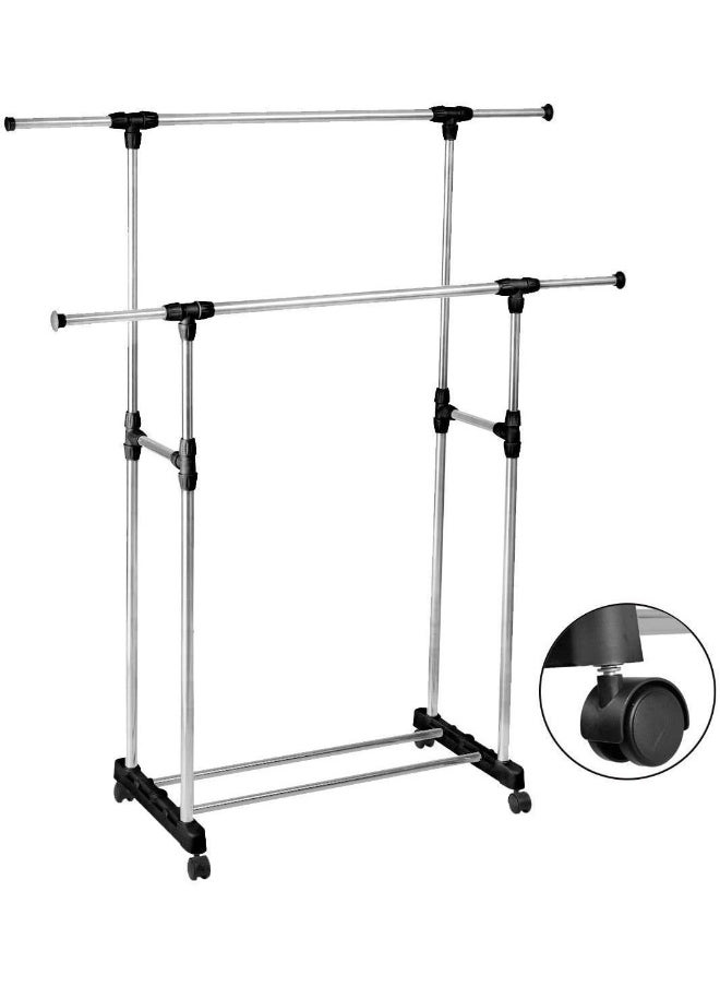 Styleys Styleys Stainless Steel Double-Pole Clothes Hanger/Rack, Rolling Bar Rail Rack, (For Clothes/Shoes) Adjustable  - Image 2