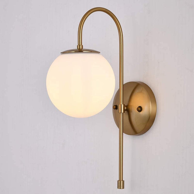Homenique 40 Watts Gold Wall Sconce Lighting Frosted Glass Globe Shade Wall Sconce Lamp Contemporary Wall Mounted Light Fixture Without Bulb Corded Electric - Image 1