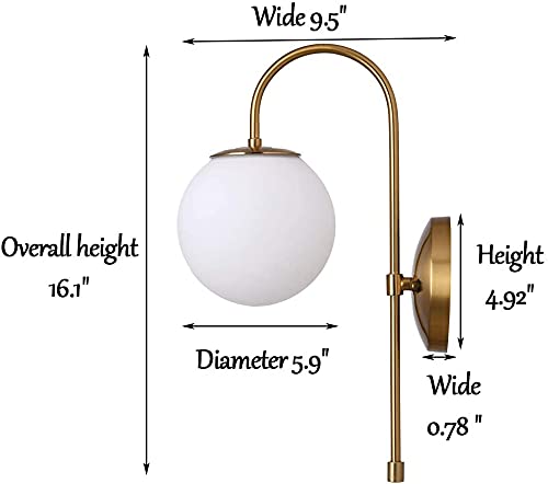 Homenique 40 Watts Gold Wall Sconce Lighting Frosted Glass Globe Shade Wall Sconce Lamp Contemporary Wall Mounted Light Fixture Without Bulb Corded Electric - Image 2