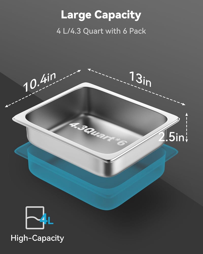 ZeroPone 6 Pack Hotel Pans 1/2 Size 2.5" Deep Steam Table Pan 22 Gauge Anti Jam Stainless Steel Catering Food Pan - Image 3