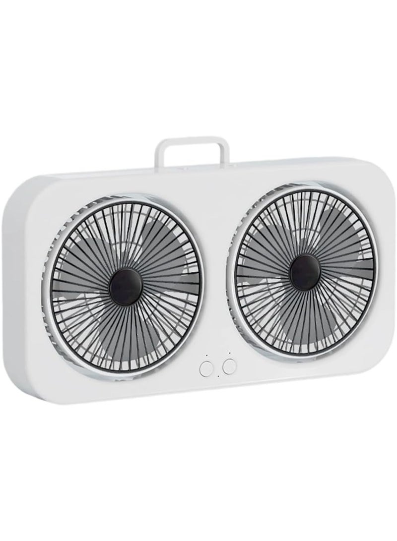 Dual Head Desk Fan, USB Rechargeable, 3 Speed, Quiet, Portable & Wall Mountable - Image 1