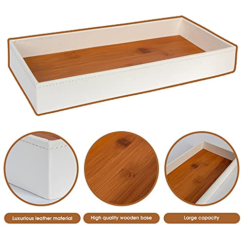 J JACKCUBE DESIGN Leather Bamboo Vanity Tray, Bathroom Organizer, Catch All Valet Tray for Women Perfume, Jewelry, Makeup, Candles, Key, Phone, Sunglasses (White)- MK205B - Image 5