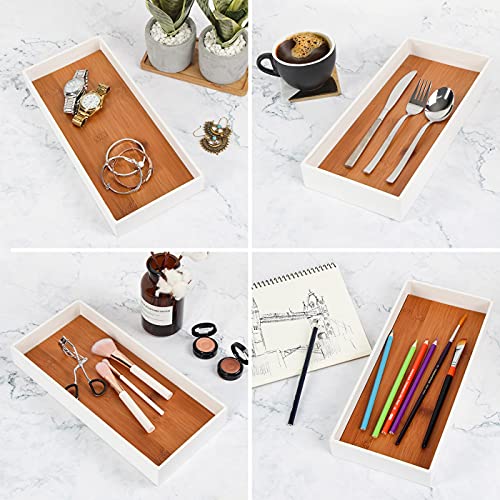J JACKCUBE DESIGN Leather Bamboo Vanity Tray, Bathroom Organizer, Catch All Valet Tray for Women Perfume, Jewelry, Makeup, Candles, Key, Phone, Sunglasses (White)- MK205B - Image 4