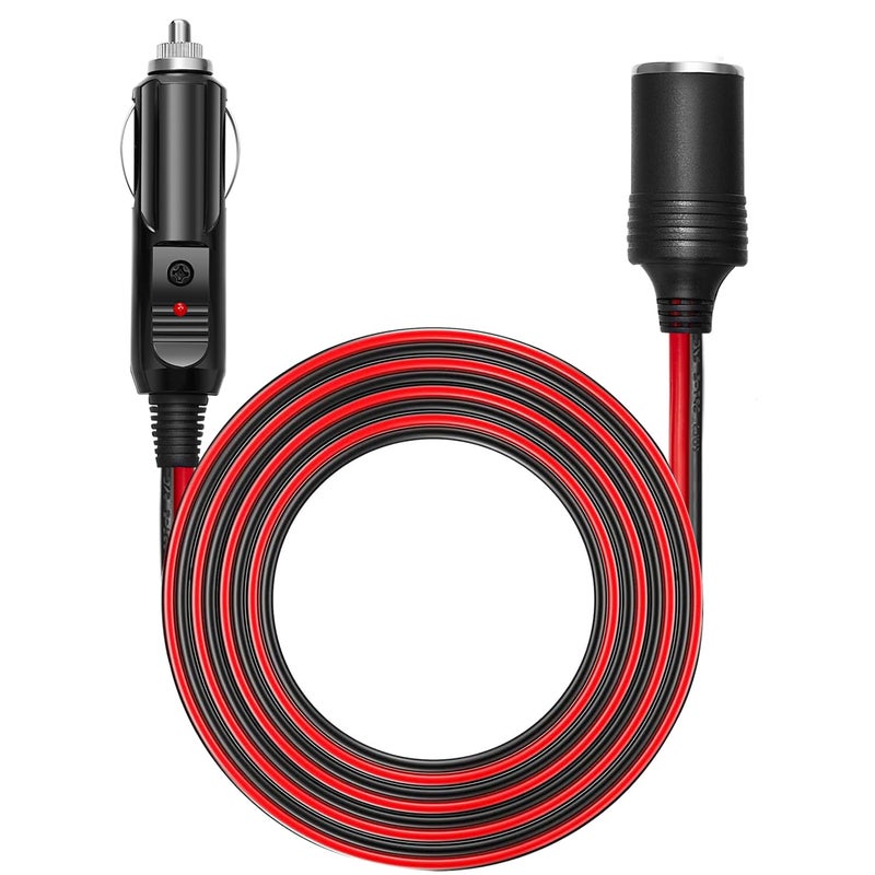 Chanzon 12V/24V Car Cigarette Lighter Extension Cord - 3.6 Metre 12ft/6ft UL 16AWG Cable with 15A Fuse - Heavy Duty Auto DC Power Plug Connector - Male to Female Socket
