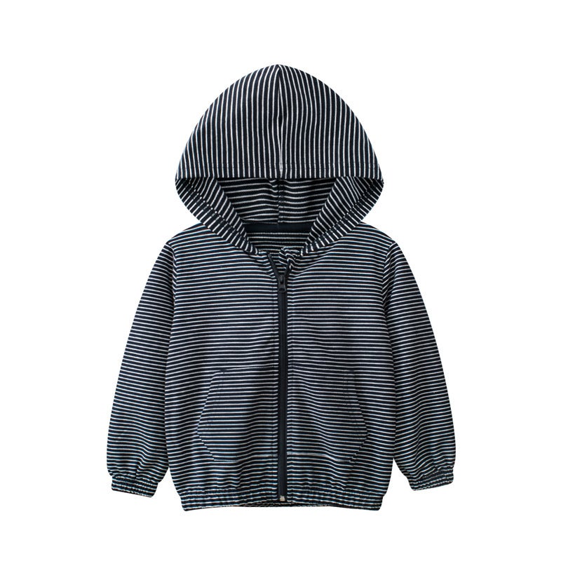 27kids Boys Stripe Cardigan 2024 Spring New Korean Style Kids Hoodie LS3600 dark blue white room 
