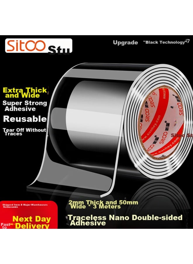 Sitoo Invisible Nano Double-sided Tape, Transparent Strong Waterproof Adhesive, Widened 50mm*3m, Double-sided Tape Fixing Sticker, Invisible Wedding Decoration, Home-use Spring Festival Couplets Sticker - Image 1