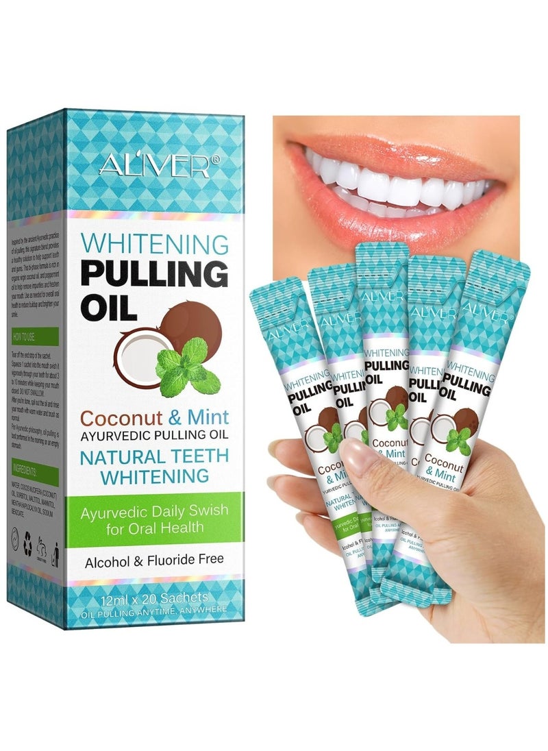 ALIVER - 20 Pieces Natural Coconut Oil Pulling Mouthwash Sachets 12ml Each Teeth Whitening & Reducing Bad Breath Coconut Pulling Oil for Oral Health Reduce Bad Mouth Odor Cavity & Gums Sensitivity Unisex - Image 1
