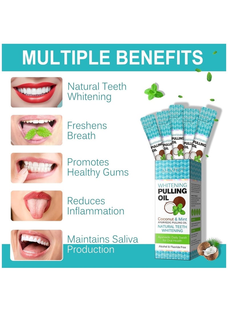 ALIVER - 20 Pieces Natural Coconut Oil Pulling Mouthwash Sachets 12ml Each Teeth Whitening & Reducing Bad Breath Coconut Pulling Oil for Oral Health Reduce Bad Mouth Odor Cavity & Gums Sensitivity Unisex - Image 1