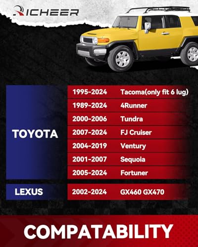 Richeer 6x5.5 Wheel Spacer for 1995-2024 Tacoma, 1989-2024 4Runner, 2'' 6x139.7mm Hubcentric Wheel Spacers with 12x1.5 Studs & 106mm for Tundra FJ Cruiser Sequoia GX470 GX460 - Image 2