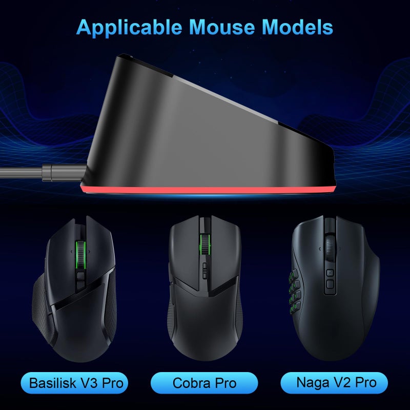 Soarking قاعدة شحن ماوس الكمبيوتر المغناطيسية المدمجة Soarking R3 لـ Razer Basilisk V3 Pro و Cobra Pr و Naga V2 Pro، إيقاف تشغيل تلقائي، حالة شحن LED قابلة للتبديل، قاعدة مضادة للانزلاق، كابل بطول 6.6 قدم - Image 4
