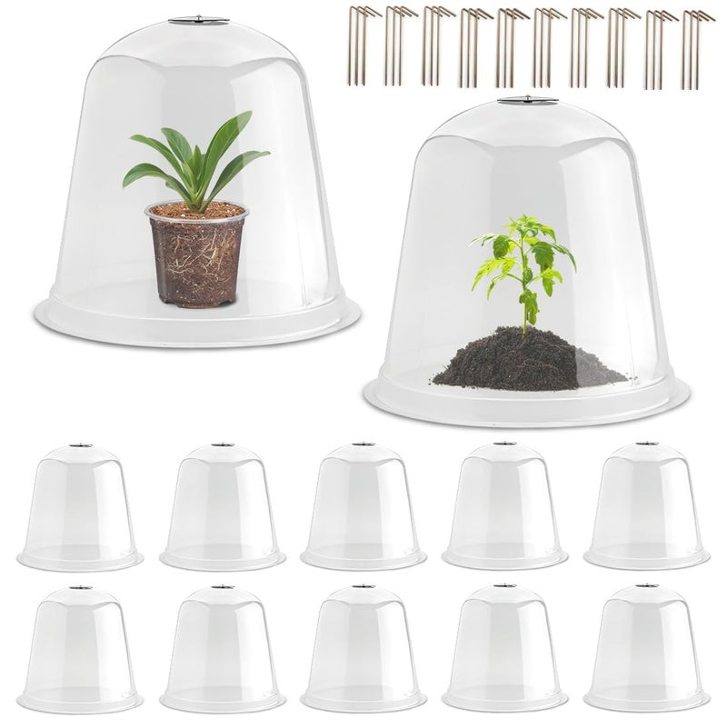 RooTrimmer 13 Inch Humidity Domes Garden Cloches for Plant Protection 10 Pack, Plant Covers Freeze Protection, Protectors from Animals, Garden Clear Plant Cover with Ventilation Holes - Image 1