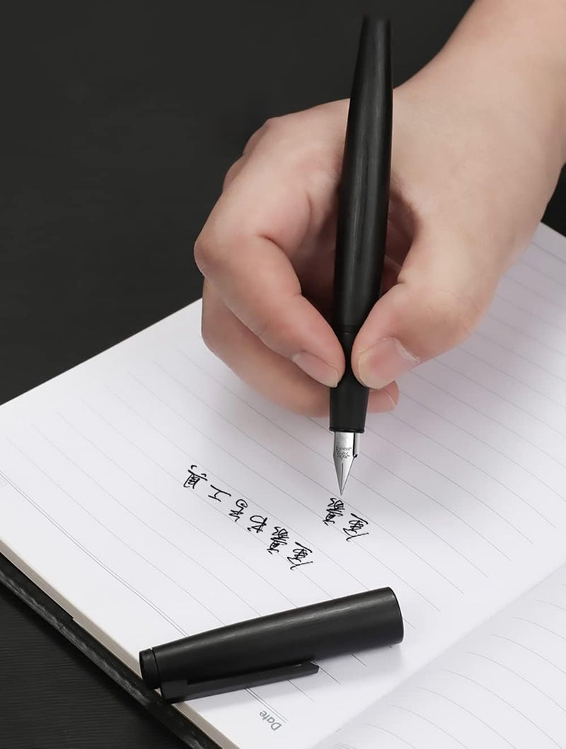 Wikult Jinhao 80 Black Fiber Brushed Fountain Pen, Iridium Fine Nib with Ink Converter, Classic Design Smooth Writing Pen (Black Clip) - Image 5