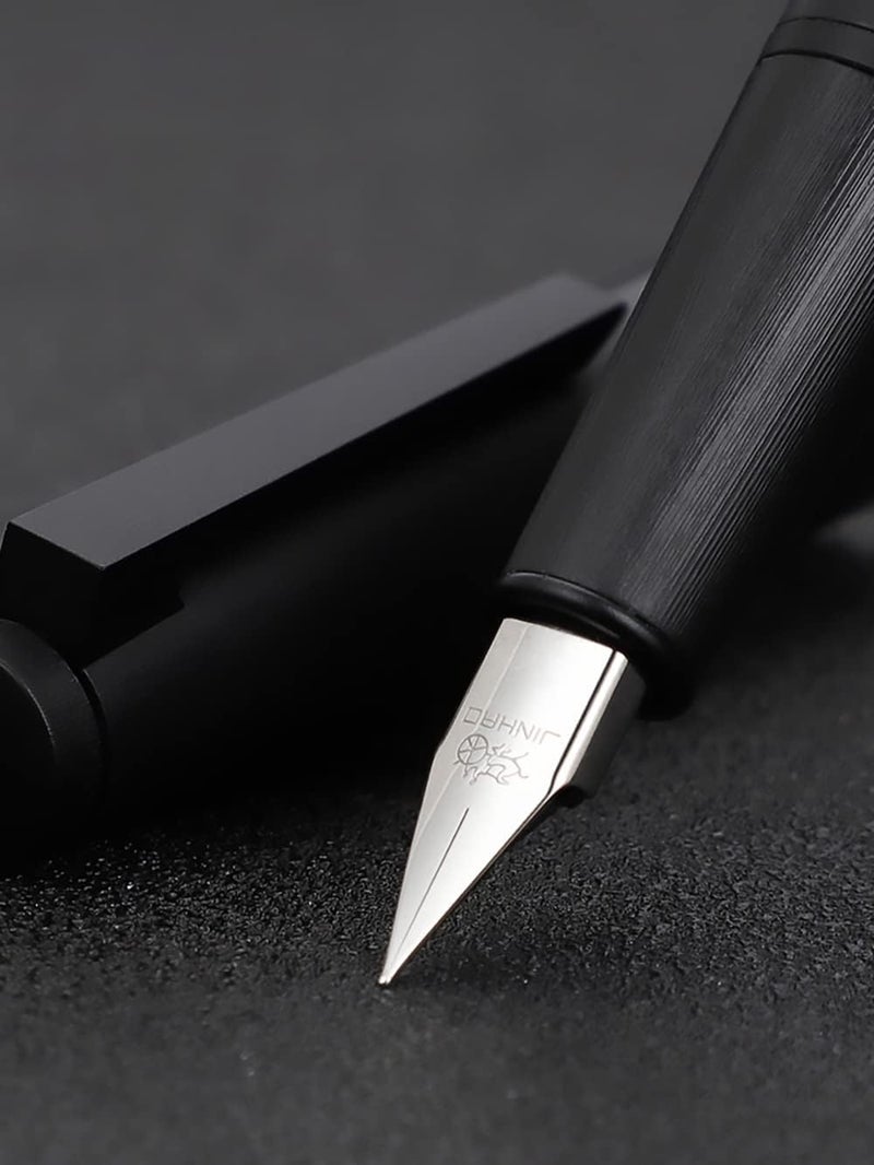 Wikult Jinhao 80 Black Fiber Brushed Fountain Pen, Iridium Fine Nib with Ink Converter, Classic Design Smooth Writing Pen (Black Clip) - Image 2