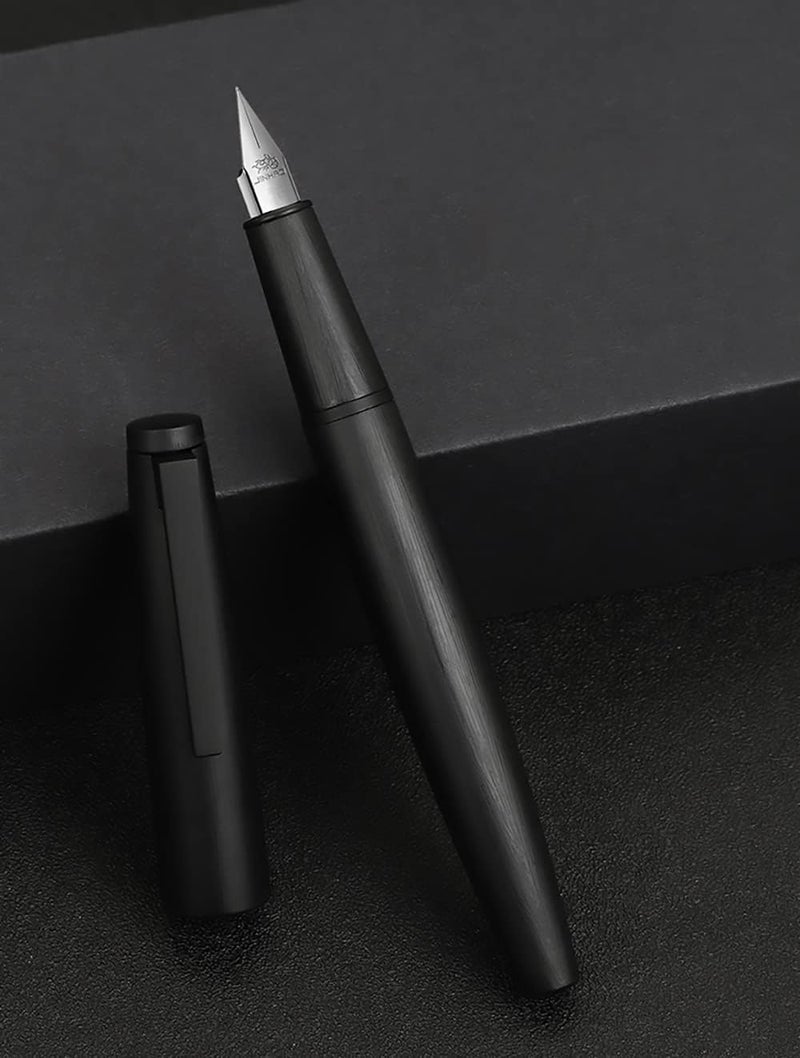 Wikult Jinhao 80 Black Fiber Brushed Fountain Pen, Iridium Fine Nib with Ink Converter, Classic Design Smooth Writing Pen (Black Clip) - Image 4