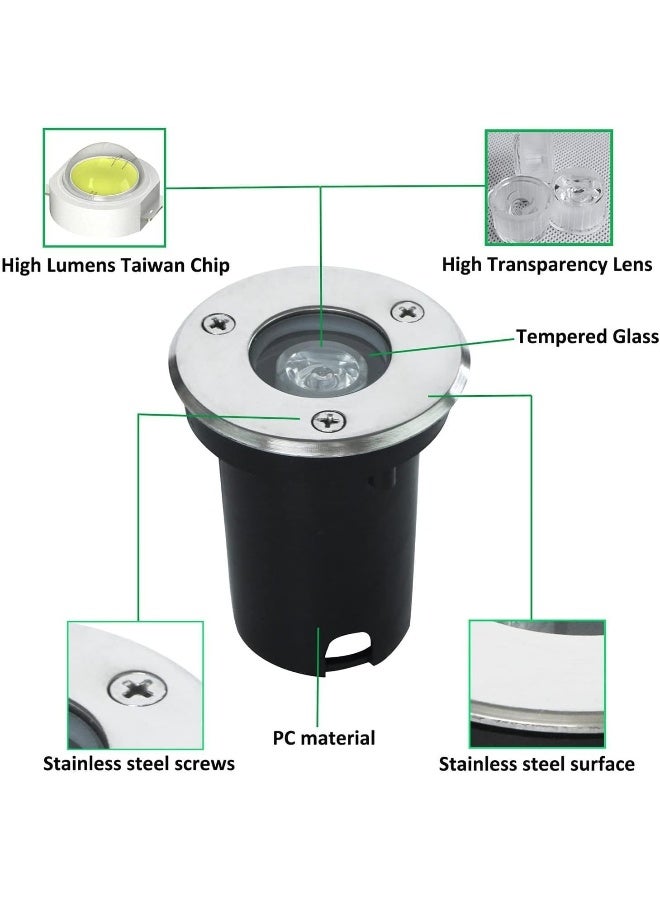 Melfi 1W Led Outdoor Underground Light - Ip65 Waterproof Recessed Round Uplighter For Driveway, Garden Pathway And Patio - Ac 220-240V Walk-Over Design, Ground Decorative Landscape Lighting (Day Light) - Image 3