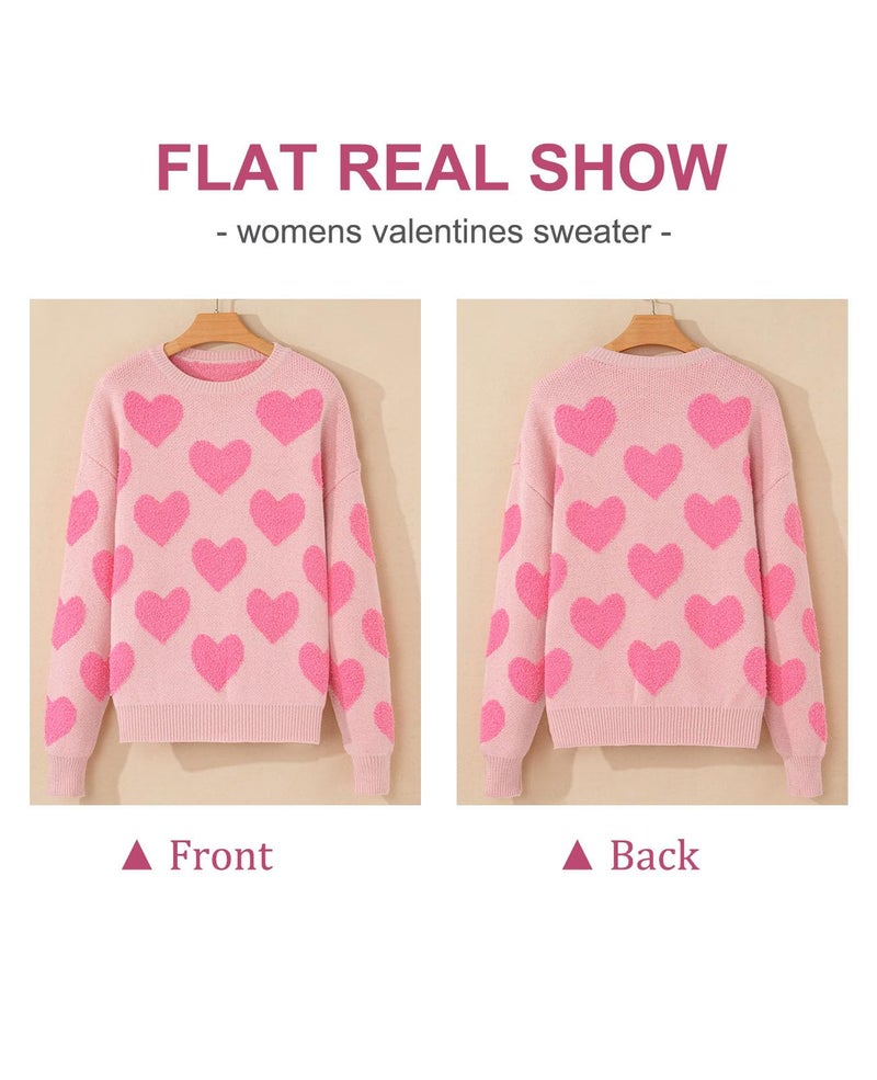 SELINK Women's Fuzzy Heart Sweater Crew Neck Pearl Drop Shoulder Casual Long Sleeve Valentines Sweaters Pullover Tops Pink Heart-L - Image 3