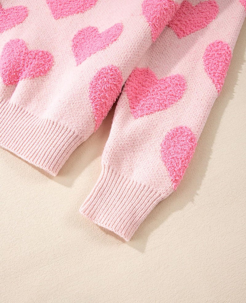 SELINK Women's Fuzzy Heart Sweater Crew Neck Pearl Drop Shoulder Casual Long Sleeve Valentines Sweaters Pullover Tops Pink Heart-L - Image 5