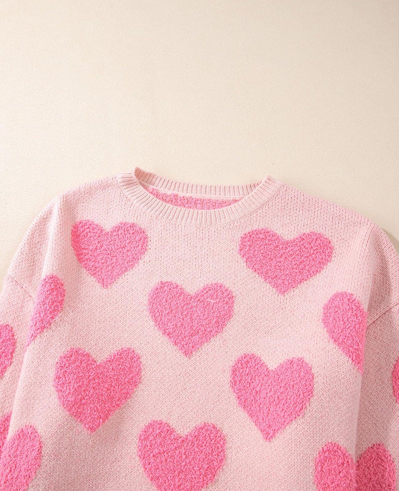 SELINK Women's Fuzzy Heart Sweater Crew Neck Pearl Drop Shoulder Casual Long Sleeve Valentines Sweaters Pullover Tops Pink Heart-L - Image 4