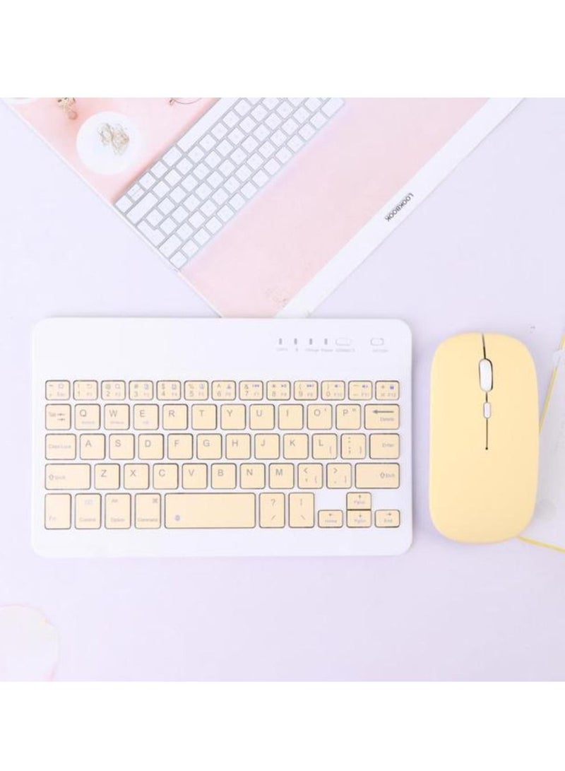 Universal Portable Rechargeable Mini Wireless Keyboard And Wireless Mouse Combo For Tablet Mobile Phones iPhone IOS Android And Windows Phones Yellow/White