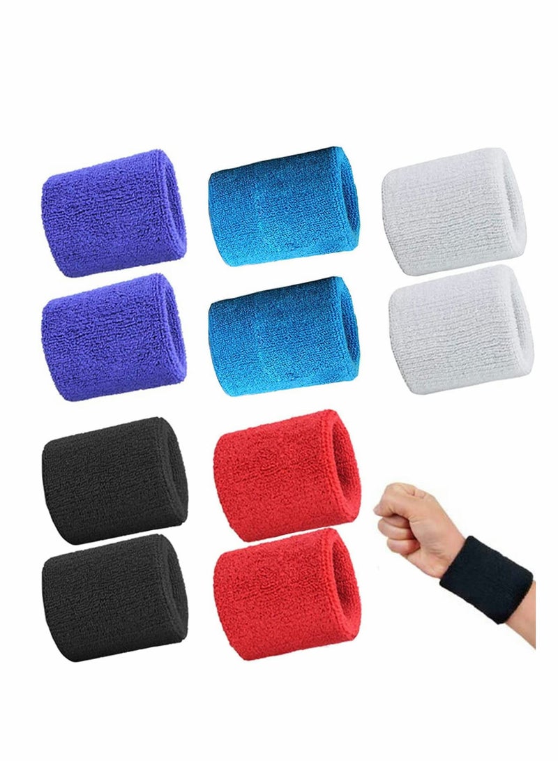 Y&D Wristband, Breathable Sports Cotton Sweat Band for Men and Women, Good Tennis Basketball Running Gym Working Out (Multicolor) 5 Pairs (Purple, Red, White, Blue, Black) - Image 1