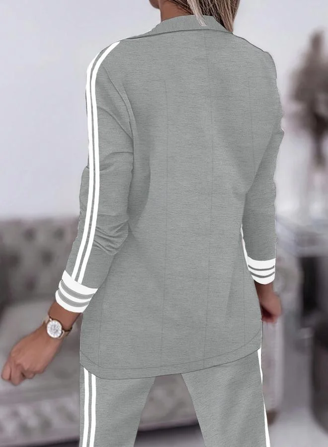 تايك تو بليزر نسائي مخطط مزدوج بأكمام طويلة