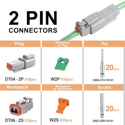 JRready ST6246 Deutsch 2 Pin Connector 10 Sets DT042P DT062S Gray Waterproof Electrical Wire Connector with Solid Contacts 1420AWG - Image 3