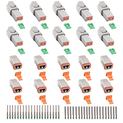 JRready ST6246 Deutsch 2 Pin Connector 10 Sets DT042P DT062S Gray Waterproof Electrical Wire Connector with Solid Contacts 1420AWG - Image 1