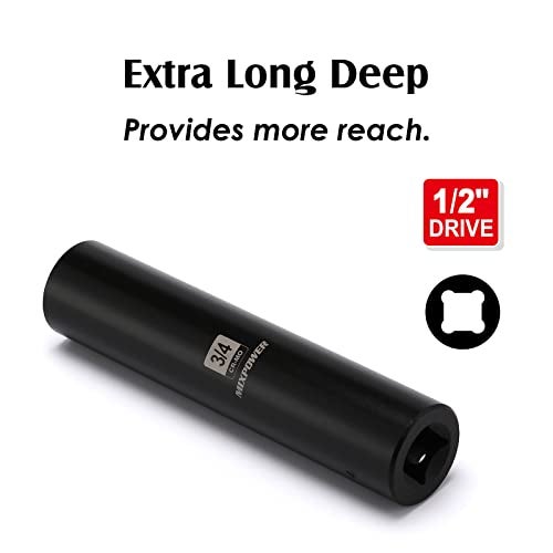 MIXPOWER 1/2" Dr. x 3/4-inch Extra Long Deep, 6 Point Impact Socket, Cr-Mo Alloy Steel, Radius Corner Design, Dual Size Markings, 5 inch Length - Image 4