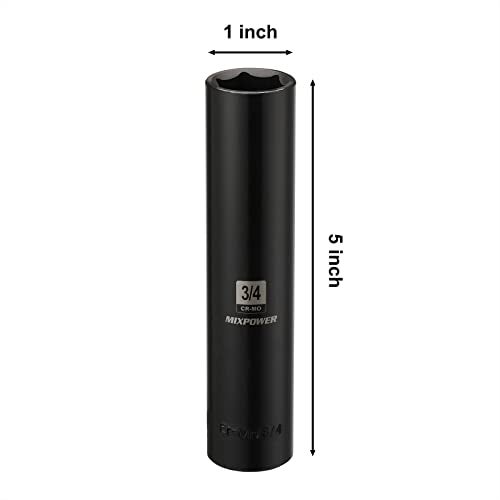 MIXPOWER 1/2" Dr. x 3/4-inch Extra Long Deep, 6 Point Impact Socket, Cr-Mo Alloy Steel, Radius Corner Design, Dual Size Markings, 5 inch Length - Image 3