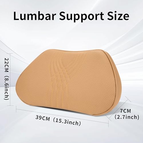 Dapucarin Lumbar Support Pillow for Car Seat, Office Chair Nappa Leather Memory Foam Lower Back Cushion for Back Pain Relief Improve Posture, Ergonomic Back Rest for Gaming Chair, Palomino, 1PC - Image 5