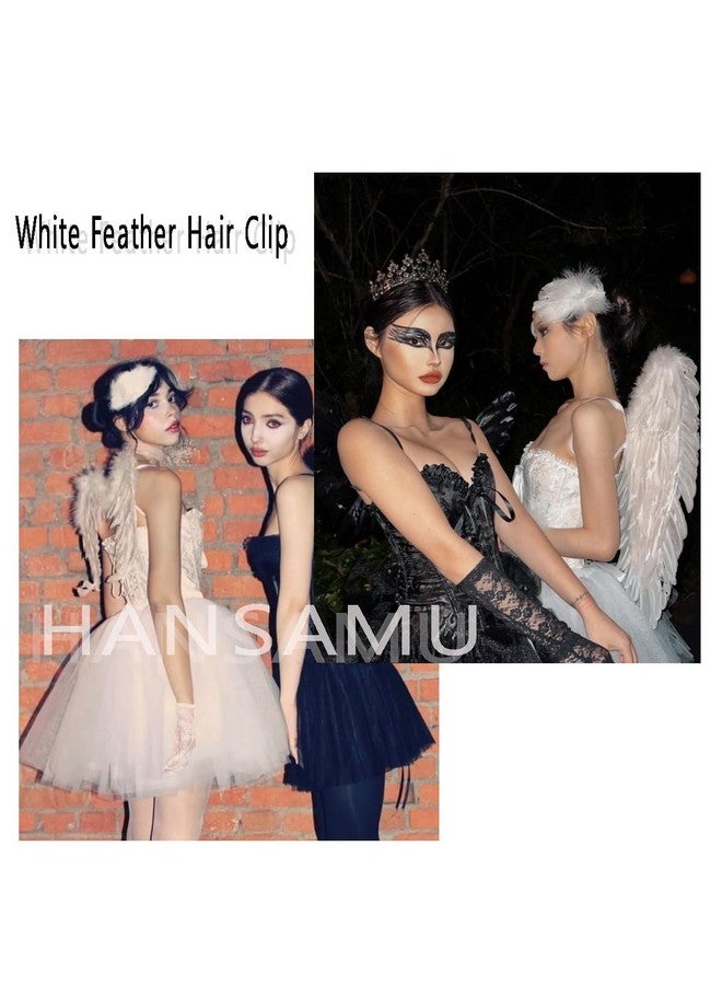 HANSAMU White Feather Hair Clip Ballet Style Pearl Ostrich White Swan Feather Hair Pins Accessories For Women Girls Bride Wedding Valentine Engagement Birthday Christmas Stage Performance Headpiece（2 Pcs) - Image 5