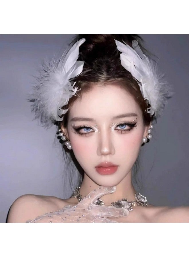 HANSAMU White Feather Hair Clip Ballet Style Pearl Ostrich White Swan Feather Hair Pins Accessories For Women Girls Bride Wedding Valentine Engagement Birthday Christmas Stage Performance Headpiece（2 Pcs) - Image 2