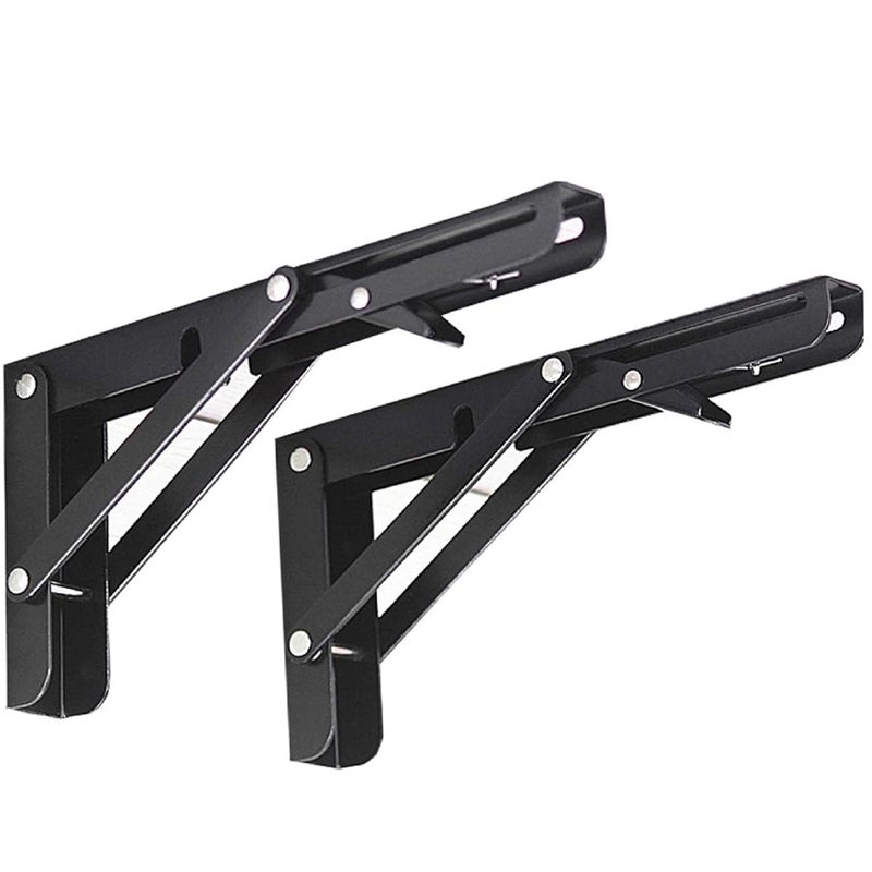 Jolitac Black Paint Folding Shelf Brackets 10 Heavy Duty Metal Collapsible Shelf Bracket for Bench Table Shelf Hinge Wall Mounted Space Saving DIY Bracket Max Load 260 lb 10 Inch 2PCS - Image 1