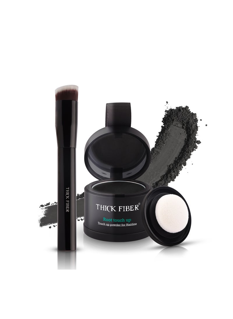 Thick Fiber THICK FIBER Root Touch Up Powder, (Black) Root Cover Up Hairline Powder for Thin Hair - Water & Sweat Resistant Hair Loss Concealer Set with Hair Powder for Thinning Hair Women, Includes Brush  - Image 1