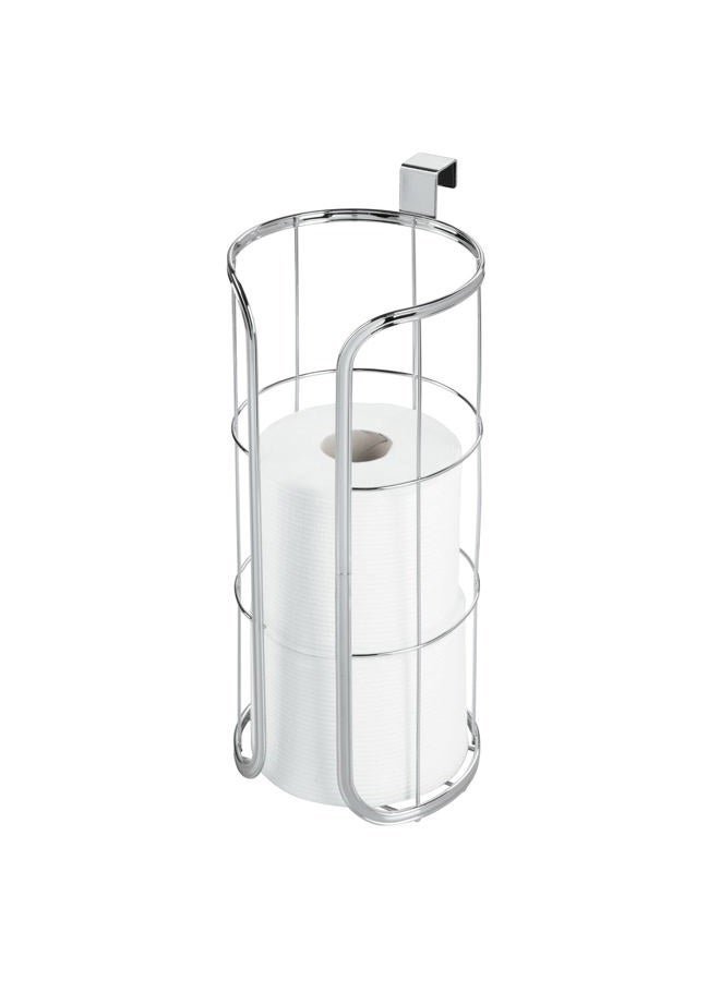 mDesign Modern Over The Tank Hanging Toilet Tissue Paper Roll Holder and Reserve for Bathroom Storage - Stores 3 Extra Rolls, Holds Jumbo-Sized Rolls - Durable Metal Wire - Chrome - Image 1