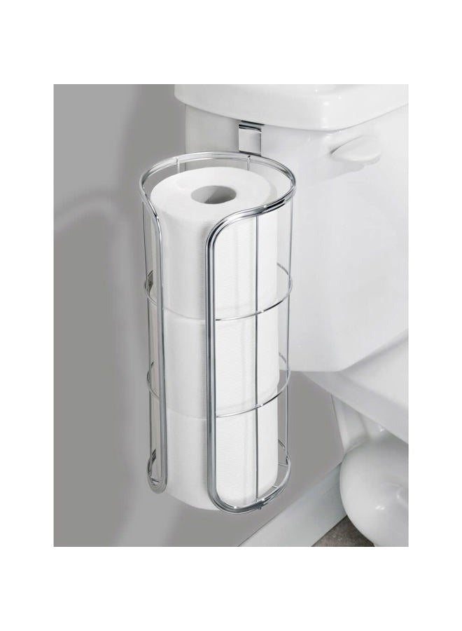 mDesign Modern Over The Tank Hanging Toilet Tissue Paper Roll Holder and Reserve for Bathroom Storage - Stores 3 Extra Rolls, Holds Jumbo-Sized Rolls - Durable Metal Wire - Chrome - Image 2