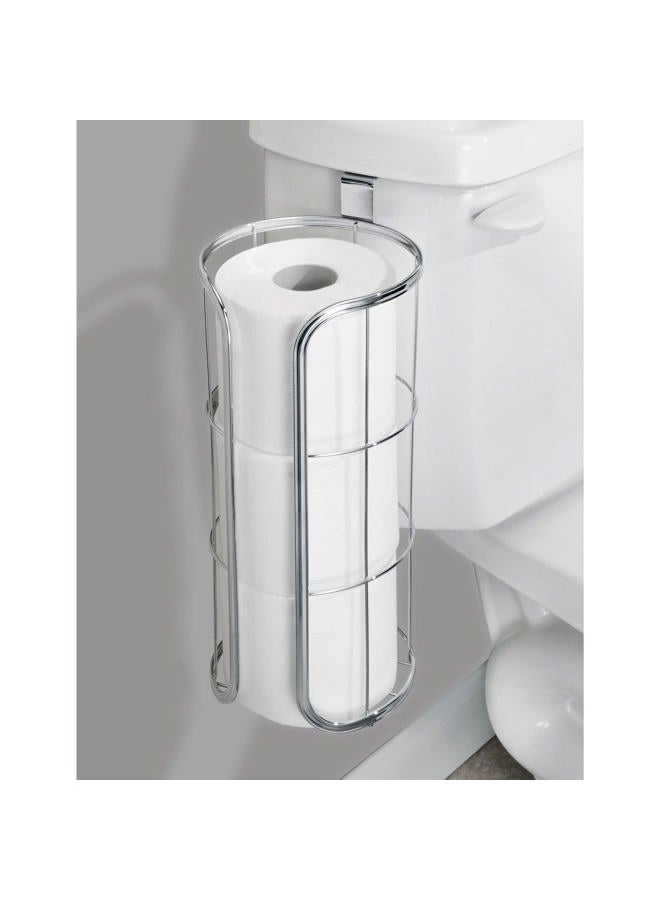 mDesign Modern Over The Tank Hanging Toilet Tissue Paper Roll Holder and Reserve for Bathroom Storage - Stores 3 Extra Rolls, Holds Jumbo-Sized Rolls - Durable Metal Wire - Chrome - Image 3