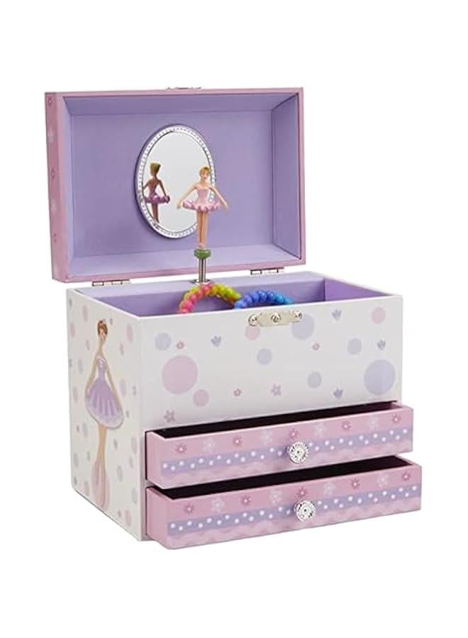 Arabest Jewelry Box for Girls with Ballerina and Music Box - Dual Drawers and Spacious Storage - Swan Lake Tune - White and Purple Jewelry Keepsake Chest - 6 x 6.75 x 5.25 Inches - Image 1