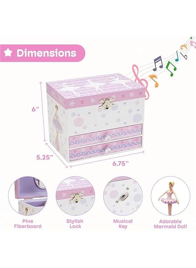 Arabest Jewelry Box for Girls with Ballerina and Music Box - Dual Drawers and Spacious Storage - Swan Lake Tune - White and Purple Jewelry Keepsake Chest - 6 x 6.75 x 5.25 Inches - Image 3