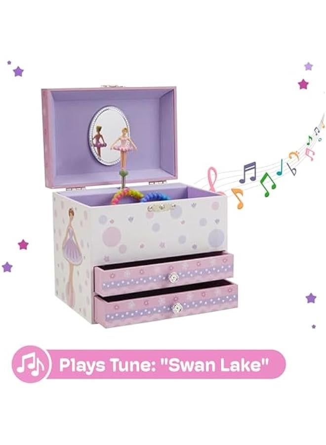 Arabest Jewelry Box for Girls with Ballerina and Music Box - Dual Drawers and Spacious Storage - Swan Lake Tune - White and Purple Jewelry Keepsake Chest - 6 x 6.75 x 5.25 Inches - Image 4
